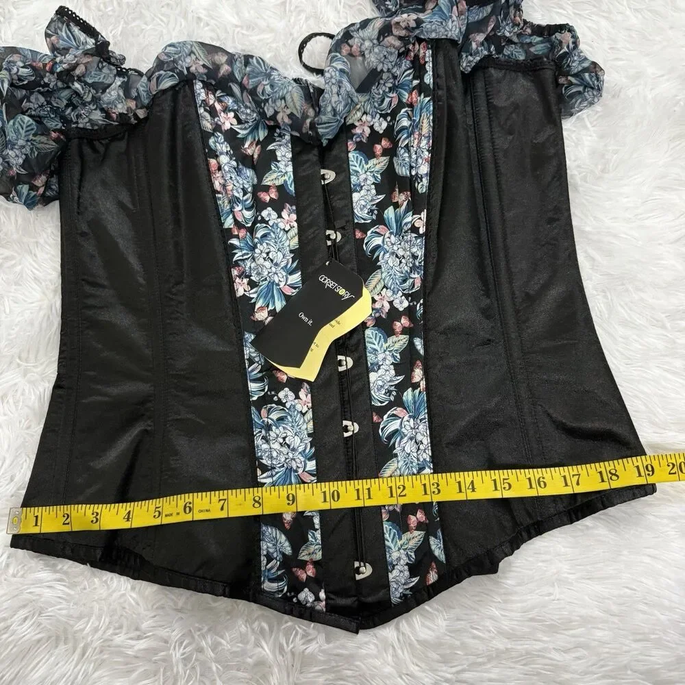 Corset Story Elegant Overbust Corset Top Floral Chiffon Sleeves US 16 NEW 36'' - Picture 12 of 15